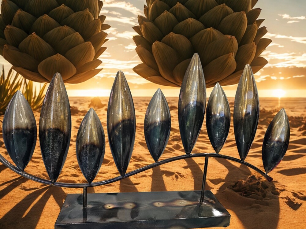 Mid Century Modern Metal Leaf Sculpture Abstract Tabletop Decor Bronze Black Art